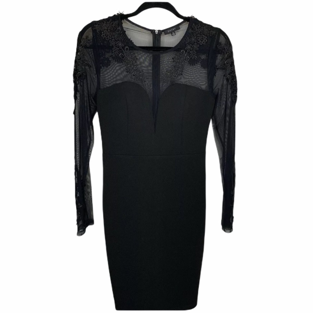 New Entry Womens Black Fitted Lace Detail Dress M